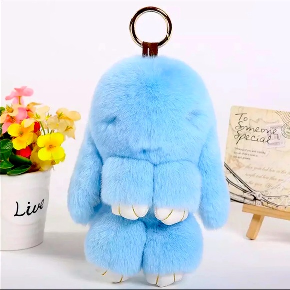 Accessories - Fluffy 6” Baby Blue Rex Bunny Bag Charm Keychain